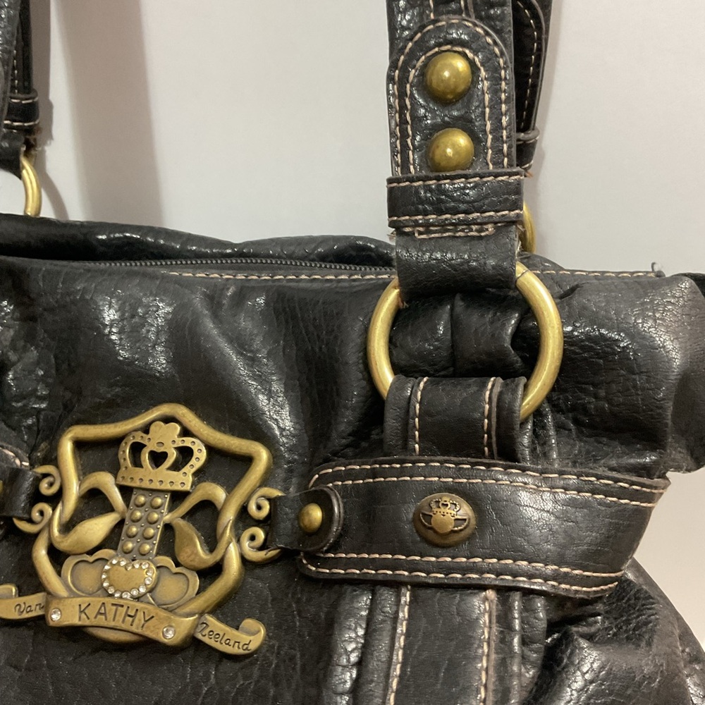 Kathy Van Zeeland Black Shoulder Bag with Gold Accents - Picture 5 of 11
